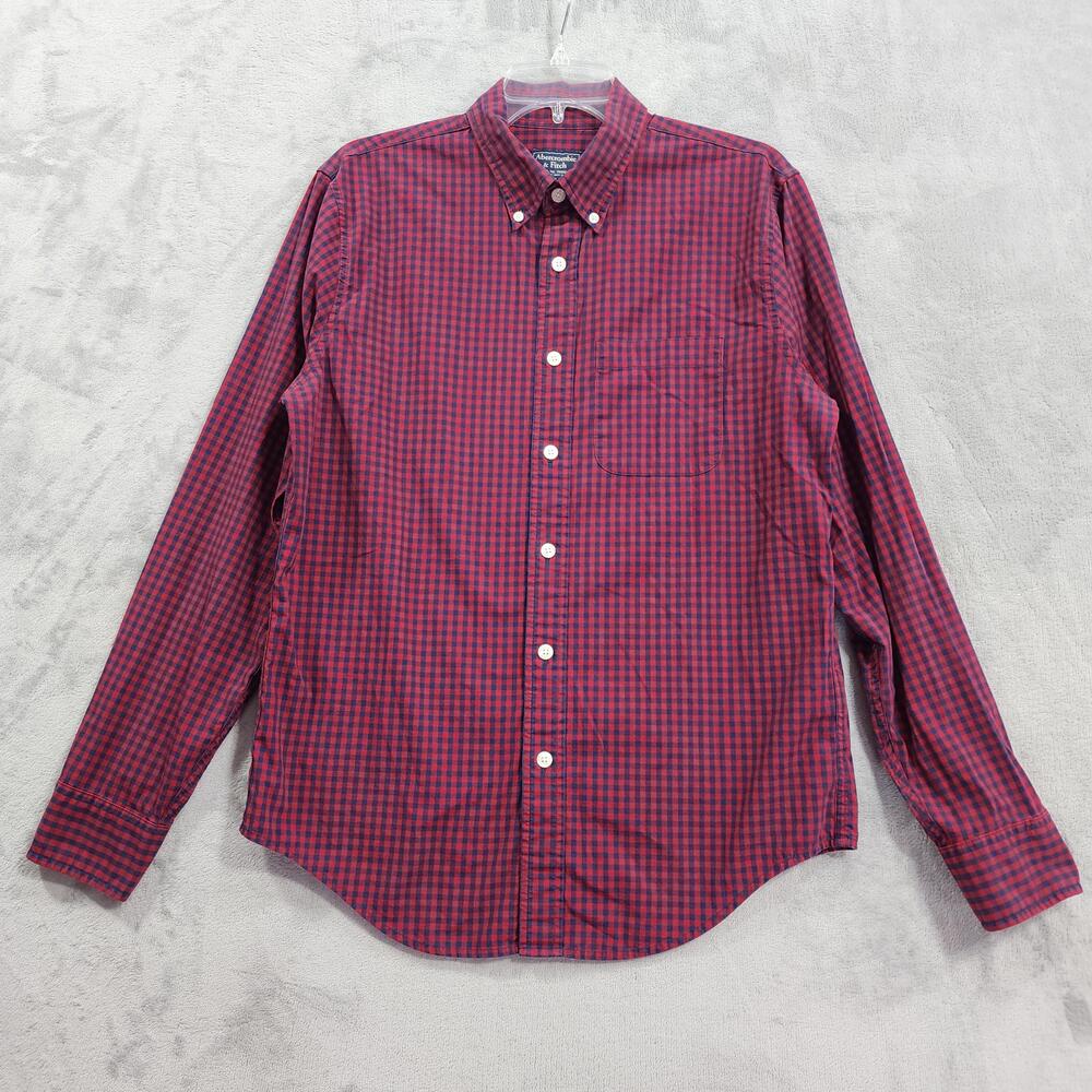 Abercrombie & Fitch Shirt Mens M Red Check Plaid Button Down Long Sleeve Casual